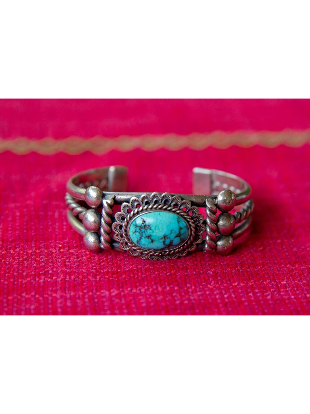 Vintage Navajo Sterling Silver Cuff Bracelet with Turquoise
